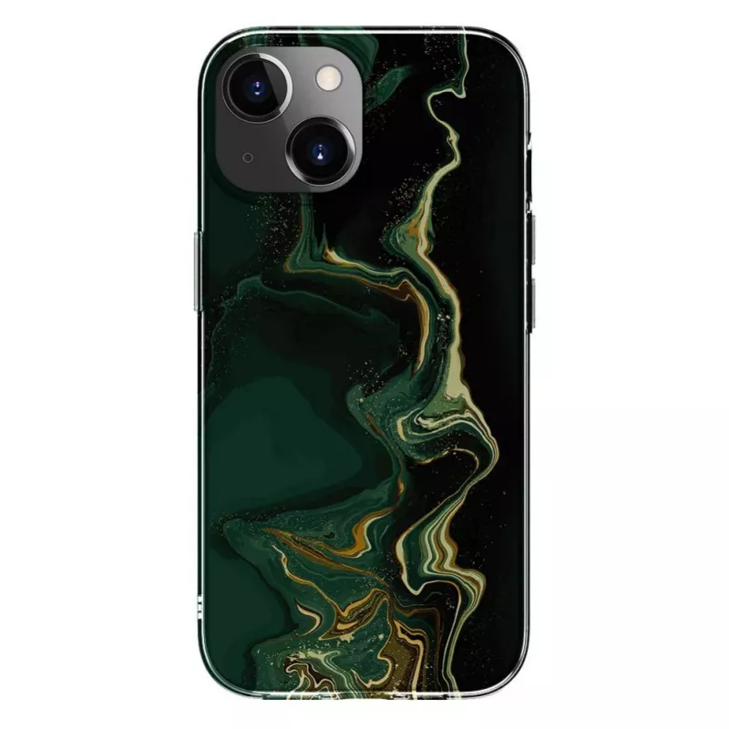 Evelatus Apple iPhone 15 PC marmuro rašto tamsiai žalias dėklas