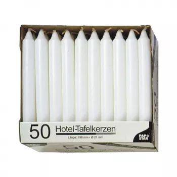 PAPSTAR stalo žvakė balta, 196 mm aukščio, 22 mm skersmens, 100 vienetų, parafinas, 7 h degimo laikas