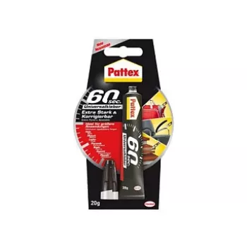 Pattex 60 Seconds Universal Adhesive 20g tūbelė - skaidrūs, FlexTec polimeras, greitas sujungimas medienai, metalui, stiklui, keramikai, odai, gumai, plastikams