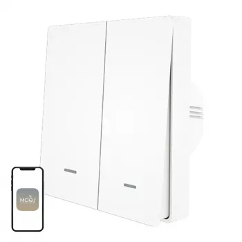 MOES ZS-B-EU2 ZigBee 2 kanalų šviesos jungiklis, nereikia neutralaus laido, baltas