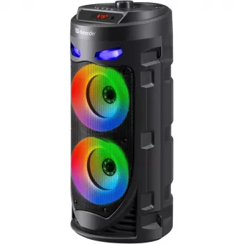 Defender CRASHBOOM 16W nešiojamas Bluetooth garsiakalbis su karaokės funkcija, FM, LED, TWS, mikrofonu ir nuotolinio valdymo pulteliu - juodas