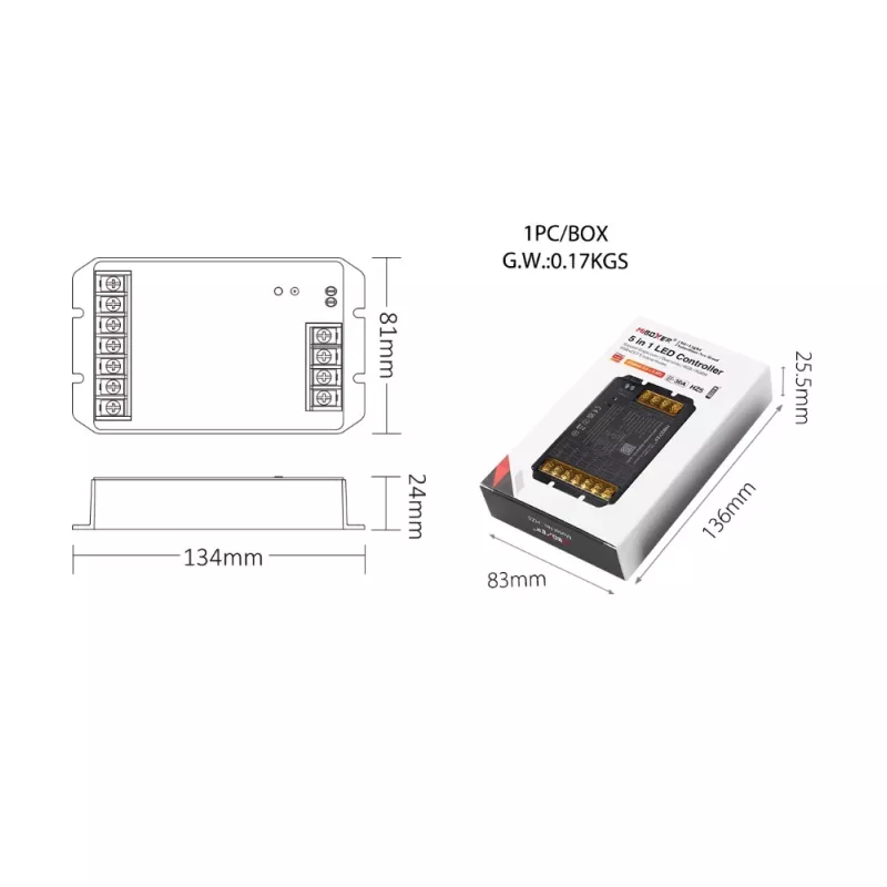 Synergy 21 LED valdiklis HC serijos 5-in-1 DC12-48V Zigbee 3.0+ 2.4G HP 30A MiLight/Miboxer (HZ5)