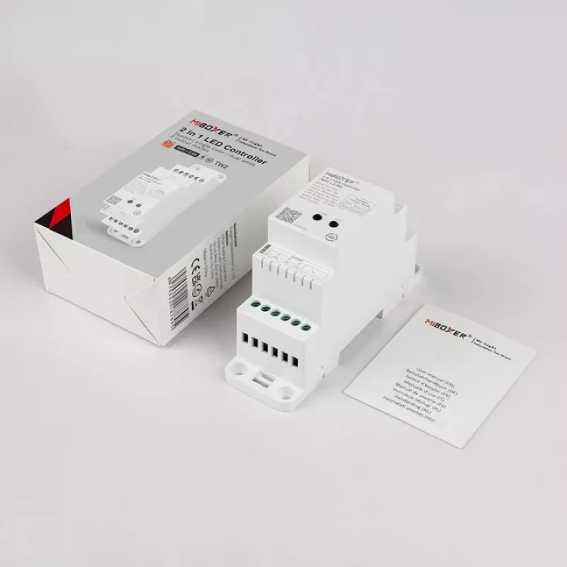MiBoxer TW2 2-in-1 bėgių LED valdiklis vienspalvėms ir CCT LED juostoms, DC12/24V, WiFi + 2.4GHz RF