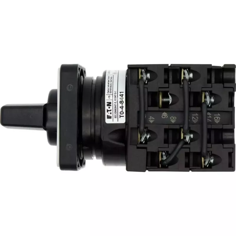 Eaton T0-4-8441/E 3 polių ON-OFF kumštelinis jungiklis, 20A, 690V, IP65, juodas/baltas 043595