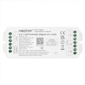 Miboxer PZ2 Zigbee 3.0+ 2.4G LED valdiklis, 2-in-1 CCT/reguliatorius, DC 12-48V, 20A