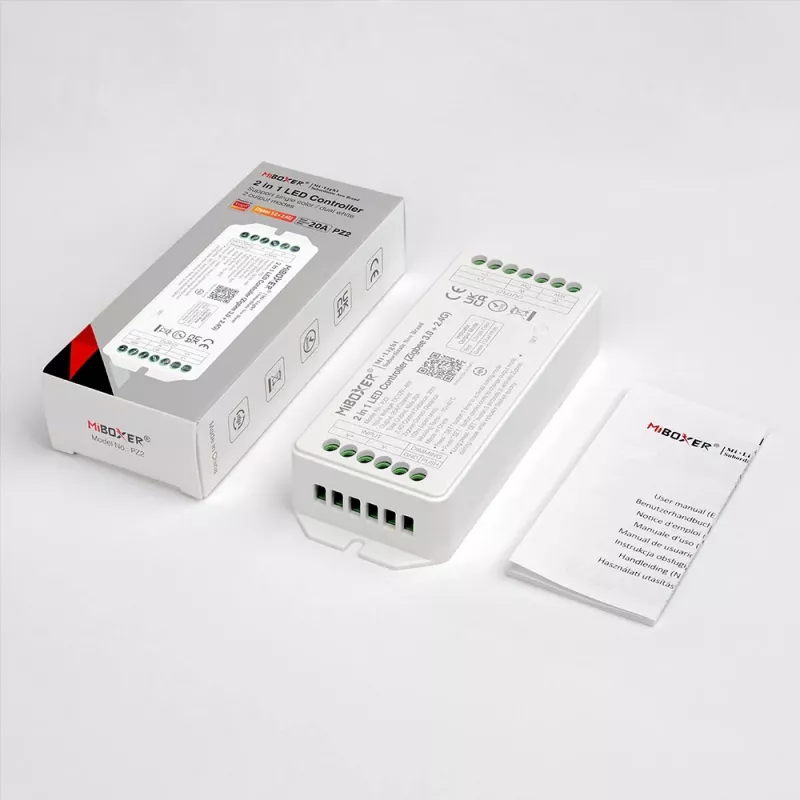 Miboxer PZ2 Zigbee 3.0+ 2.4G LED valdiklis, 2-in-1 CCT/reguliatorius, DC 12-48V, 20A