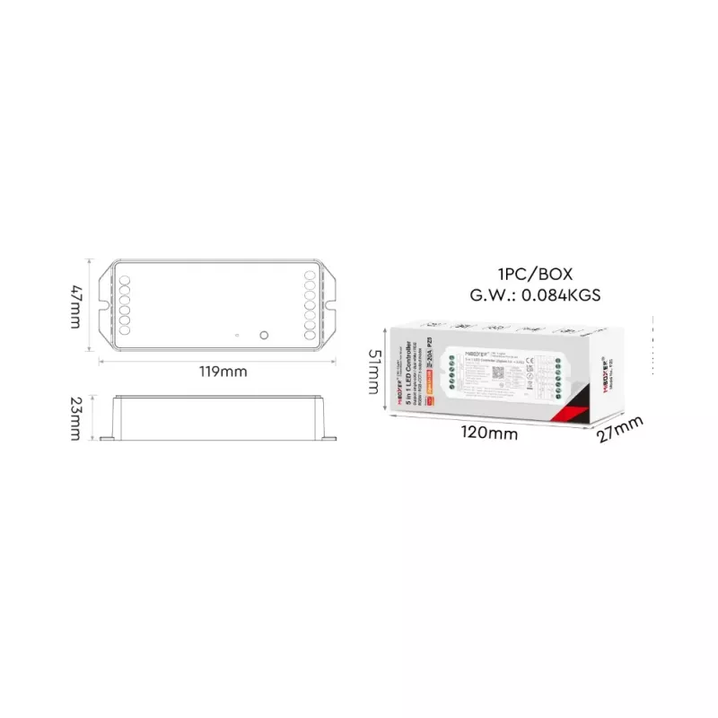 Miboxer PZ2 Zigbee 3.0+ 2.4G LED valdiklis, 2-in-1 CCT/reguliatorius, DC 12-48V, 20A