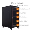 IT-BUDGET 19 inch tinklo spintos SRK komplektas - 27U - 600x800 mm - stiklinės/plieninės durelės - 4 aktyvūs ventiliatoriai - PDU - lentynos - išardytas - juodas (90ITB19SRK2768GS)