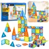 LEAN TOYS magnetiniai lavinamieji blokai su langeliais ir 3D transporto priemonių lipdukais, 138 dalių