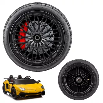 LEAN CARS atsarginis ratas Lamborghini A8803 XXL akumuliatoriniam važiuojančiam automobiliui - guminė pripučiama padanga, juoda