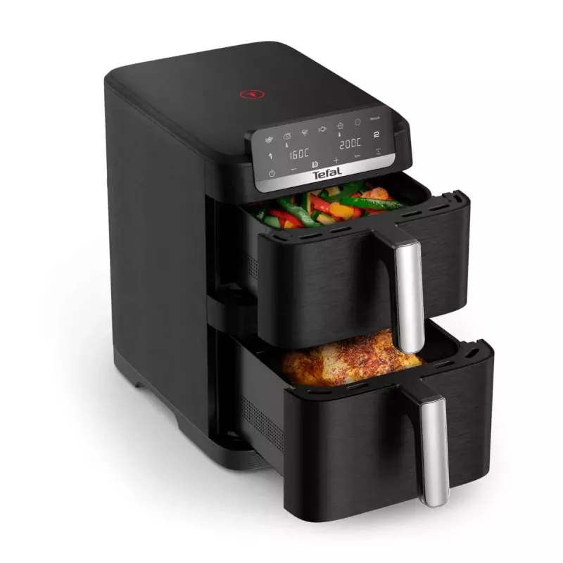 TEFAL dvigubos krepšelio oro gruzdintuvė EY7528E0 Easy Fry Crispy Stack, 2700 W, 6 L + 4 L, juoda