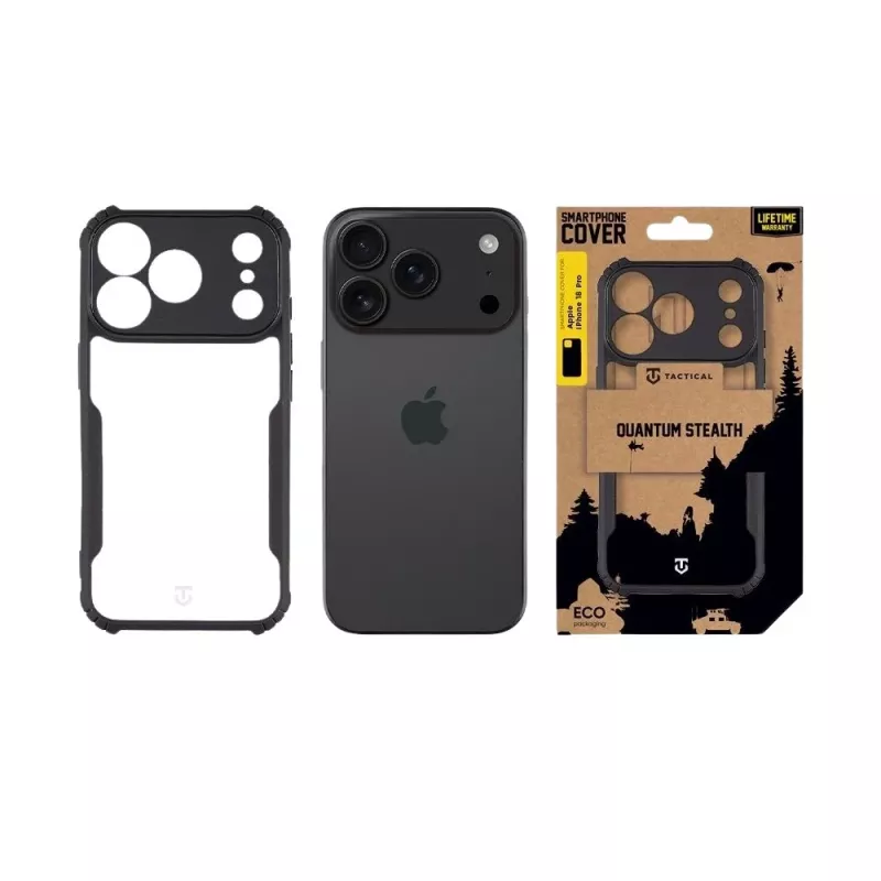 Tactical Quantum Stealth užpakalinis dangtelis iPhone 18 Pro, permatomas/juodas