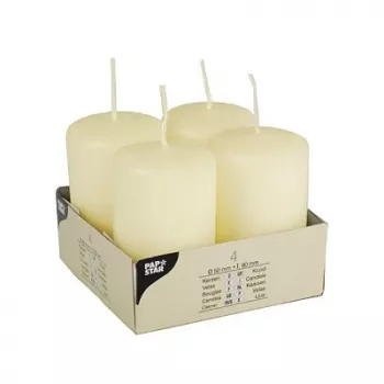 PAPSTAR stulpelinės žvakės 8 cm dramblio kaulo spalvos, 12 vnt.
