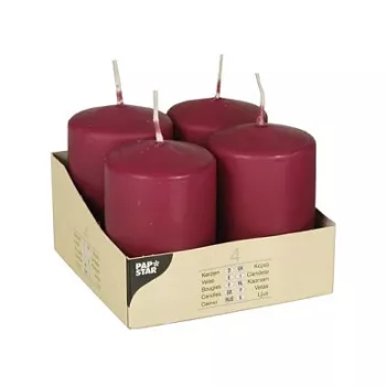 PAPSTAR Stumpenkerzen stulpines žvakės 8 cm bordo (4 vnt. pakuotė)