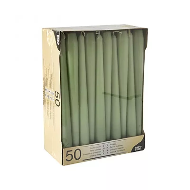 PAPSTAR kūginės žvakės 22 x 250 mm, Jade Green, 50 vienetų pakuotė (88341)