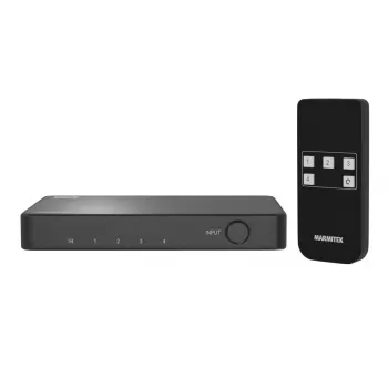 MARMITEK Connect 740 4 prievadų HDMI 2.0 perjungiklis su nuotolinio valdymo pulteliu, 4K@60Hz, HDR, HDCP 2.2, metalinis korpusas