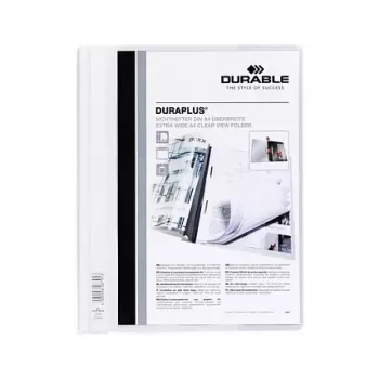 DURABLE Duraplus prezentacinė aplankas A4 baltas su permatomu priekiniu kišeniu ir metaliniu sukamuoju segtuku