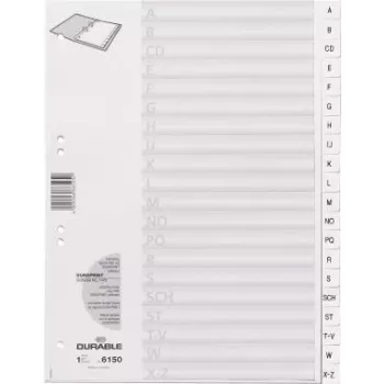 DURABLE A-Z registro skirtukai DIN A4, 20 skyrikliai, įspausti, su PP viršelio lapu