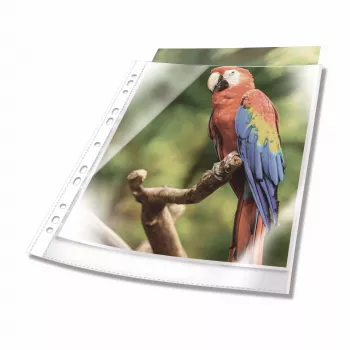 DURABLE 265402 A4 dokumentų įmautės, 0,08 mm, šerkšno baltumo, įdedamos iš viršaus, universalus 11 skylių perforavimas, 100 vnt. paketas