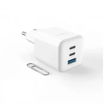 Fixed Mini 2x USB-C ir USB GaN įkroviklis 65W, baltas