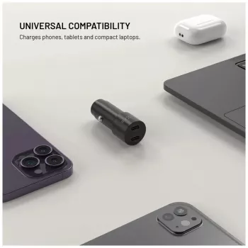 Fiksuotas dvigubas USB-C automobilinis įkroviklis 65W PD 3.0