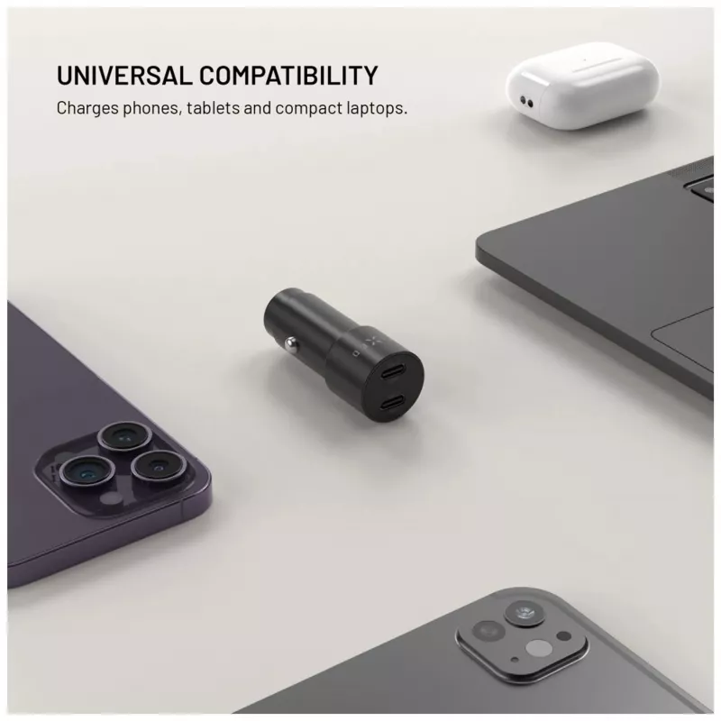 Fiksuotas dvigubas USB-C automobilinis įkroviklis 65W PD 3.0