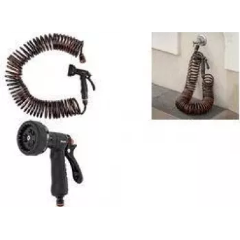 Bradas SPRING FLEX sodo žarnos rinkinys 15 m, savaime susisukanti spiralinė žarna su purškimo antgaliu ir greito sujungimo jungtimis WSF15
