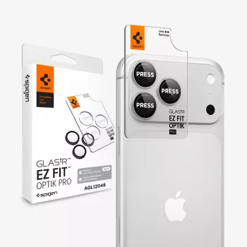 Spigen Optik Pro GLAS.tR EZ FIT fotoaparato lęšių apsauga, 2 vnt., iPhone 18 Pro / 18 Pro Max - sidabrinė