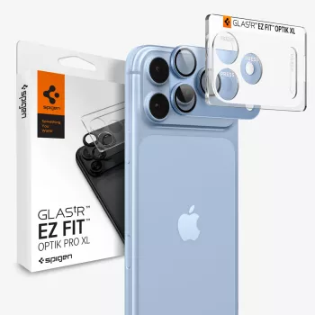 Spigen Optik Pro XL GLAS.TR EZ Fit grūdintas stiklas fotoaparato lęšių apsaugai, skirtas iPhone 18 Pro - šviesiai mėlynas