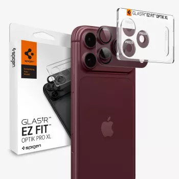 Spigen Optik Pro XL GLAS.TR EZ FIT fotoaparato objektyvo apsauga, skirta iPhone 18 Pro Max - Dark Cherry