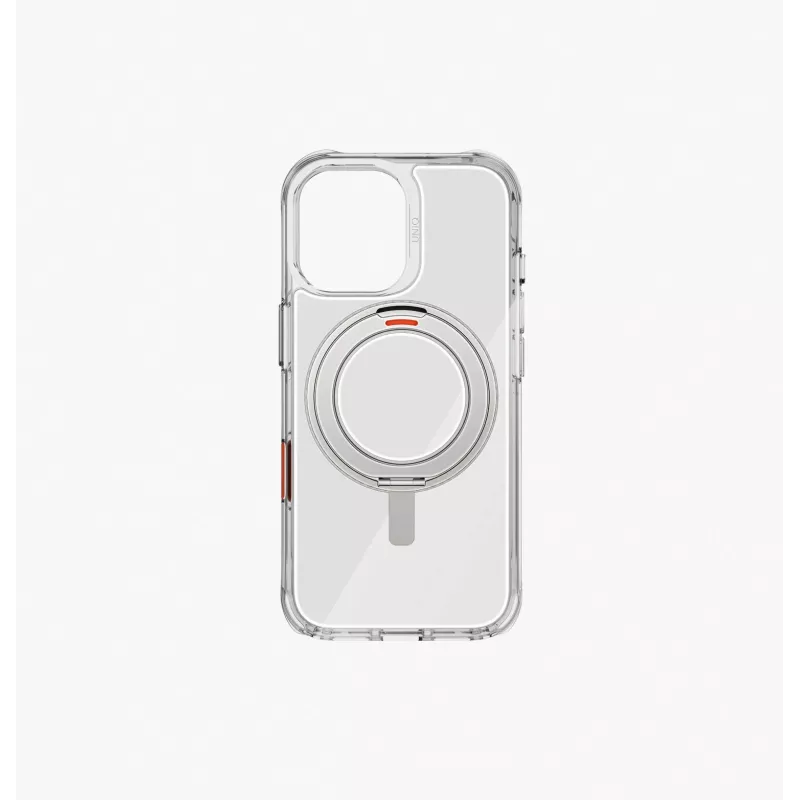 UNIQ Swivix dėklas iPhone 17 su 360° besisukančiu stovu, permatomas