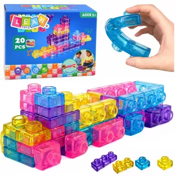 LEAN TOYS guminiai kaladėlės lanksčios konstrukcinės permatomos spalvotos 20 vnt.