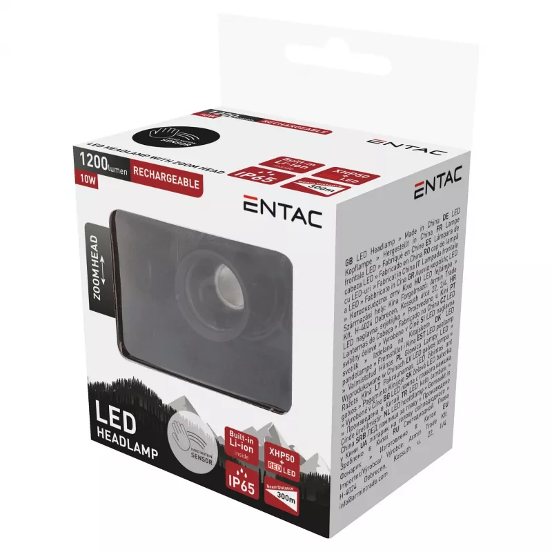 ENTAC EHL-ZH-10W-R prožektorinis žibintuvėlis su įkraunama baterija, 10W, judesio jutikliu