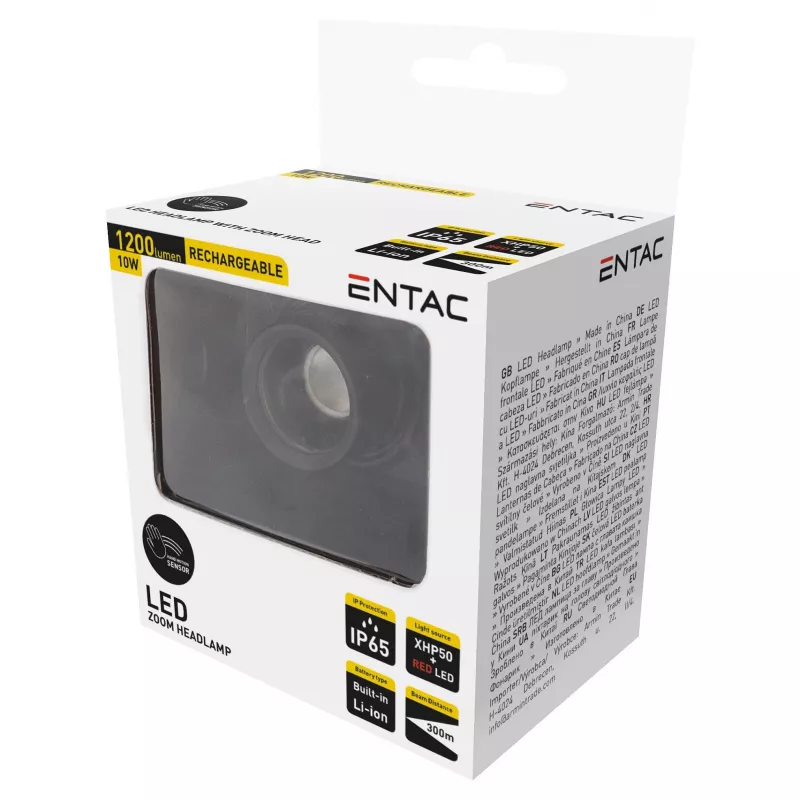 ENTAC EHL-ZH-10W-R prožektorinis žibintuvėlis su įkraunama baterija, 10W, judesio jutikliu