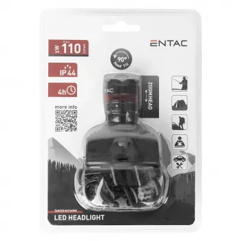ENTAC EHL-ZOOM-1W-PL Zoom 1W LED priekinis žibintuvėlis, juodas
