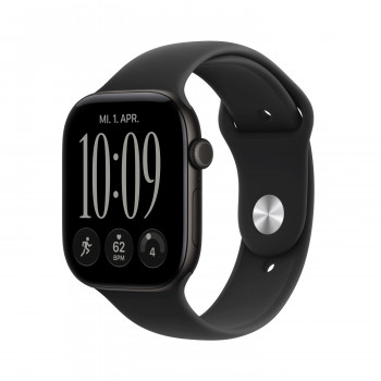 Apple Watch Series 12 GPS 46 mm juodas aliuminio korpusas su juoda sportine apyranke, S/M