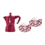 Bialetti Candyland Moka Express 3TZ rankinio kavos virimo aparato rinkinys, 150 ml, raudonas + 2 puodeliai