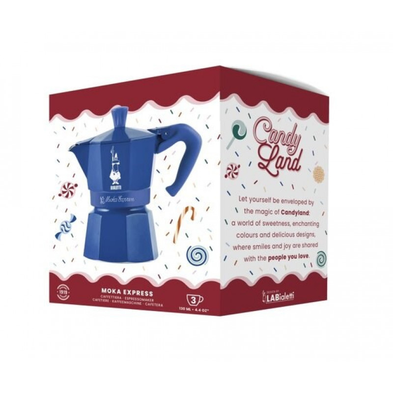Bialetti Candyland Moka Express 3TZ rankinė kavos virimo mašinėlė, 150 ml, mėlyna