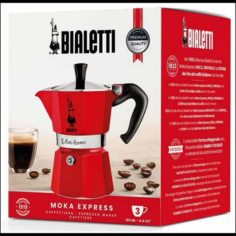 Bialetti Candyland Moka Express 3TZ rankinė kavos virimo mašinėlė, 150 ml, raudona