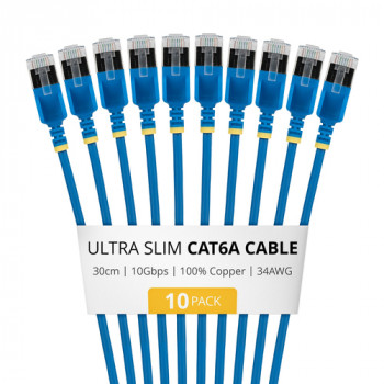 StarTech.com Slim Cat6a U/FTP Patch Cable RJ45, 0,3 m, mėlyna, 10 vnt. rinkinys