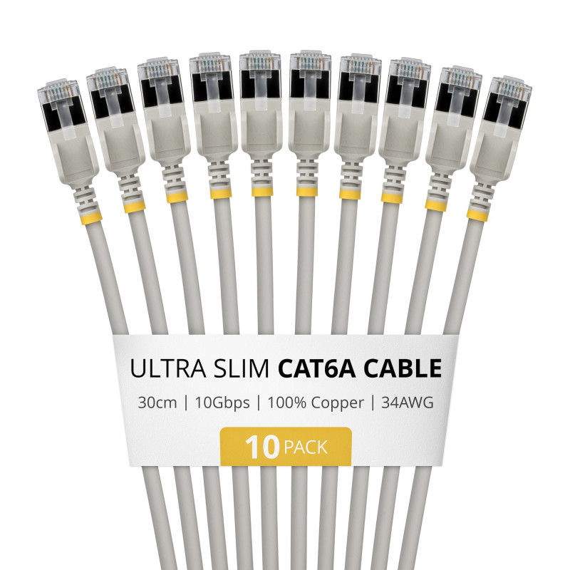 StarTech.com plonas Cat6a U/FTP tinklo kabelis RJ45, 0,3 m, pilkas, 10 vnt. rinkinys
