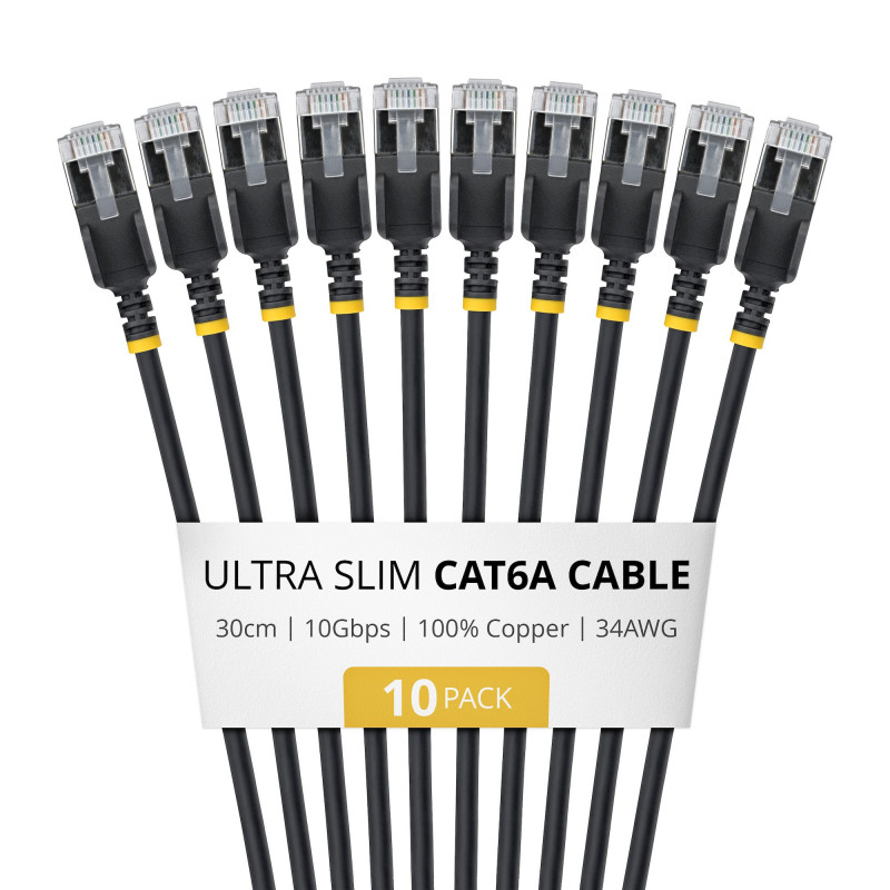 StarTech.com Slim Cat6a U/FTP tinklo kabelis RJ45, 0,3 m, juodas, 10 vnt. paketas