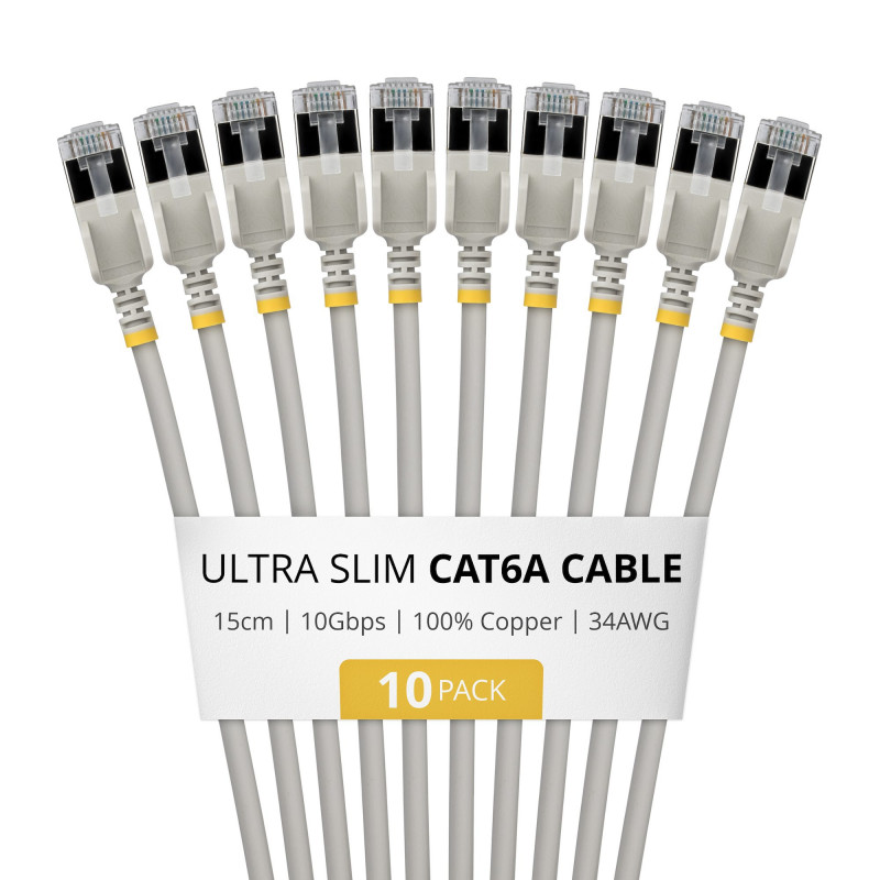 StarTech.com plonas Cat6a U/FTP tinklo kabelis RJ45, 0,15 m, pilkas, 10 vienetų rinkinys