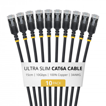 StarTech.com Slim Cat6a U/FTP tinklo kabelis RJ45, 0,15 m, juodas, 10 vnt. paketas