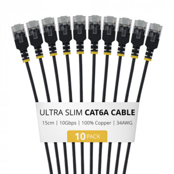 StarTech.com plonas Cat6a U/UTP tinklo kabelis RJ45, 0,15 m, juodas, 10 vienetų rinkinys