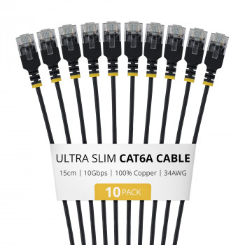 StarTech.com plonas Cat6a U/UTP tinklo kabelis RJ45, 0,15 m, juodas, 10 vienetų rinkinys
