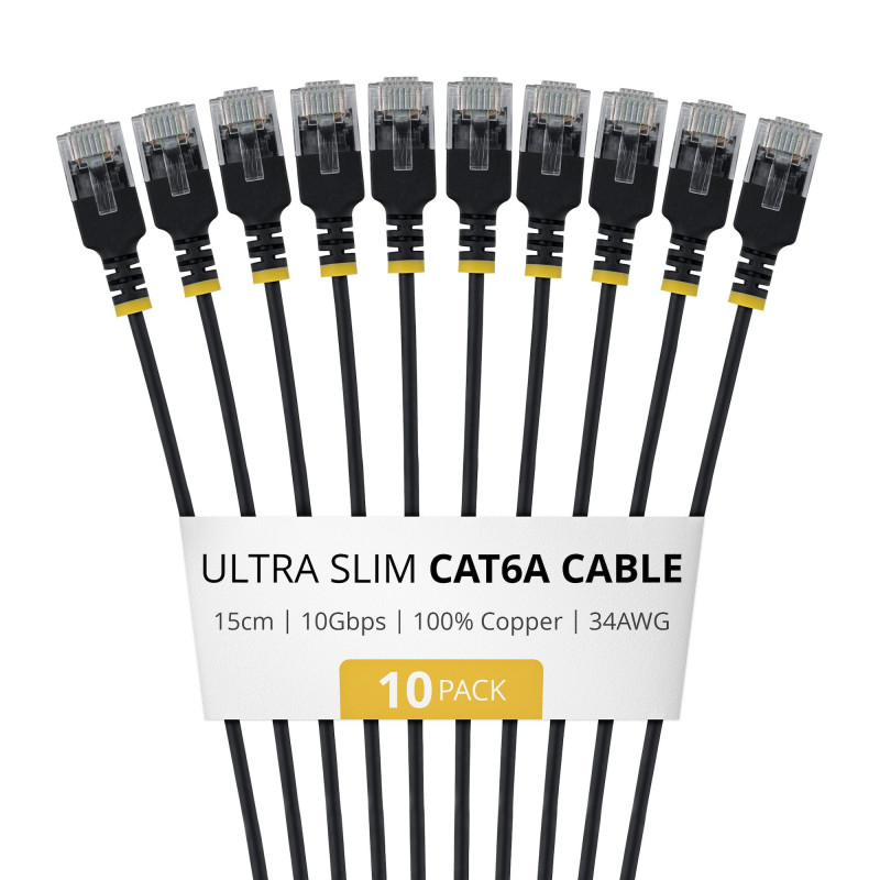 StarTech.com plonas Cat6a U/UTP tinklo kabelis RJ45, 0,15 m, juodas, 10 vienetų rinkinys