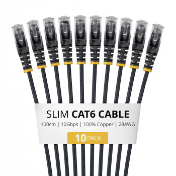 StarTech.com plonas Cat6 U/UTP tinklo kabelis RJ45, 1 m, juodas, 10 vnt. rinkinys