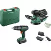 Bosch DIY rinkinys UniversalImpact 18V + AdvancedOrbit 18V, 2x 2.0Ah Li-Ion akumuliatoriai, akumuliatorinis smūginis gręžtuvas-suktuvas + akumuliatorinis ekscentrinis šlifuoklis, žalias (06039D410A)