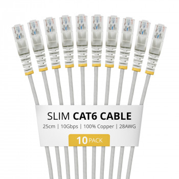 StarTech.com Slim Cat6 U/UTP tinklo kabelis RJ45, 0,25 m, pilkas, 10 vnt. rinkinys